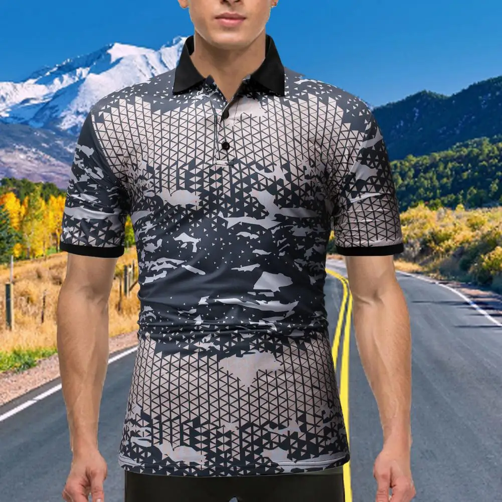 

Summer Men Casual Shirt Printed Anti-pilling Polyester Men Printed Turndown Collar Dating Fashion Loose Sport Shirts Tops 2021