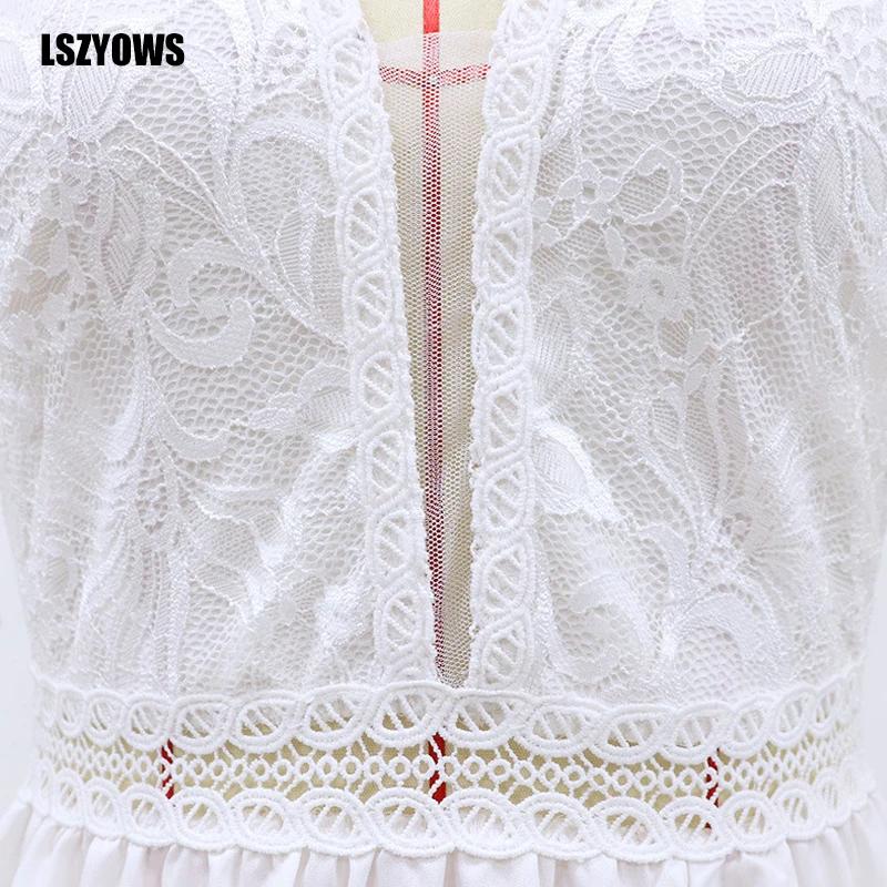

Sexy Lace High Split Long Dress Women V Neck Backless Patchwork Elegant Maxi Dress White Short Sleeve Evening Gown Party Dresses