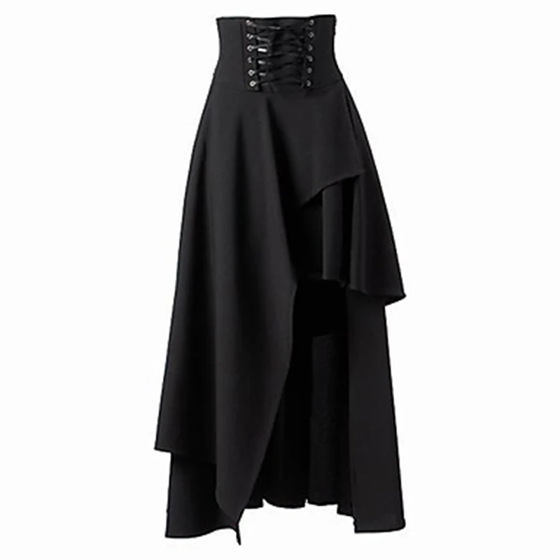 

Юбка женская черная в готическом стиле, модная асимметривечерние вечерняя в стиле стимпанк, на бретелях, с завышенной талией, В Стиле Лолита