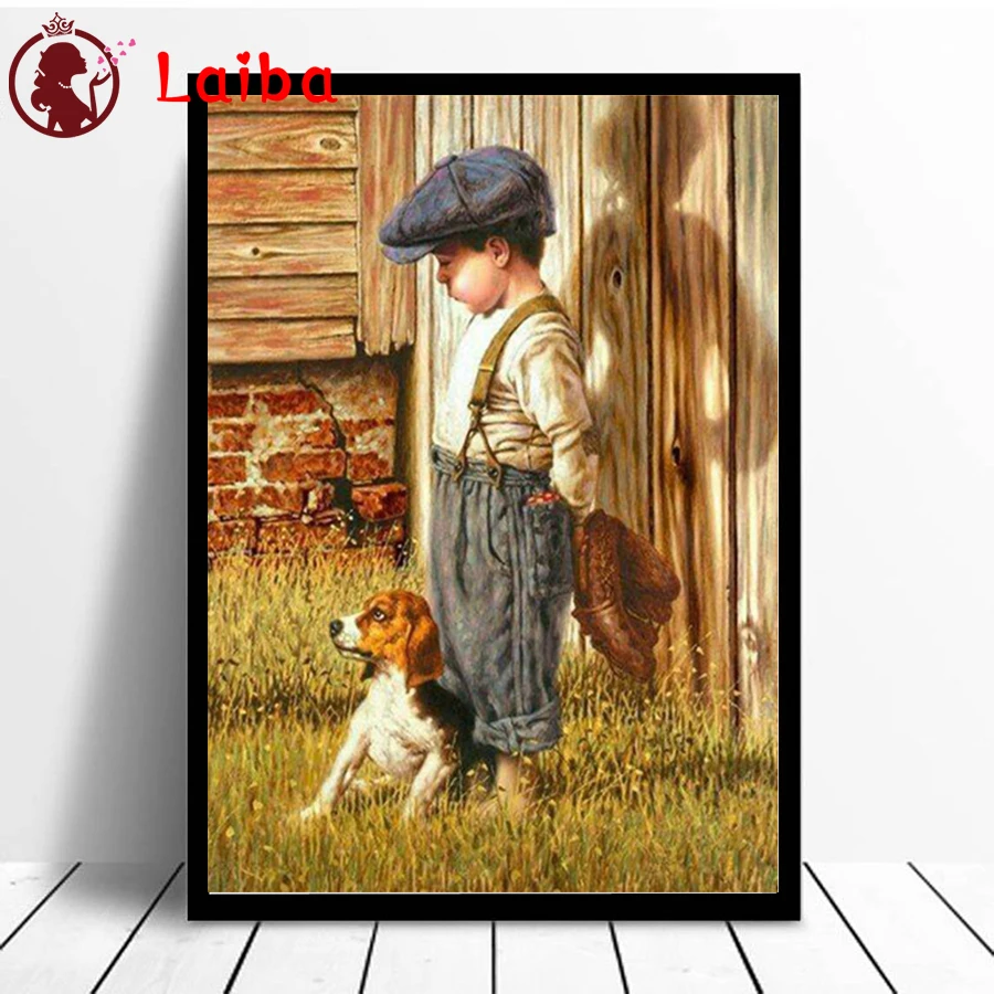 

3d round square diamond embroidery Diy Rural boy and puppy full diamond painting stitch cross mosaic picture rhinestone home art