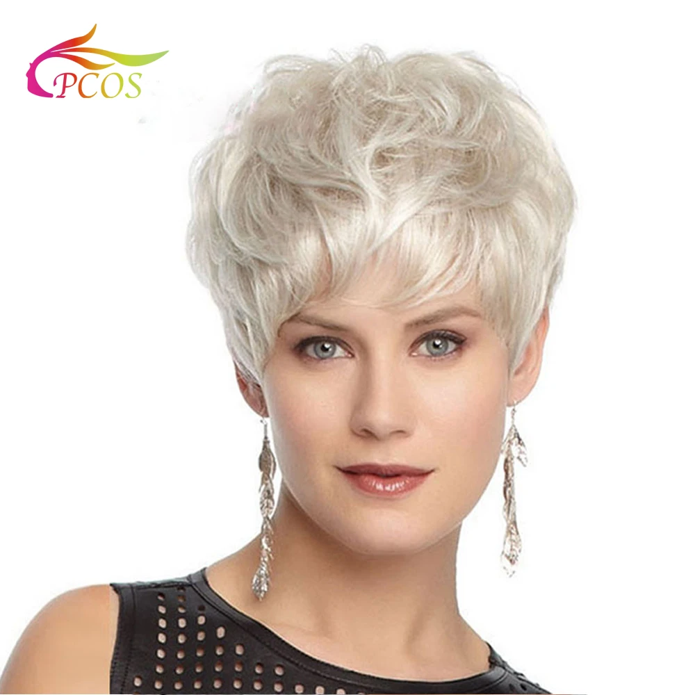 

Short White Synthetic Wigs with Bangs for Women Straight Heat Resistant Fibre Wig for Daily Use