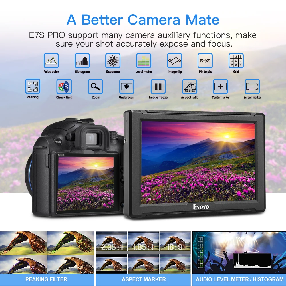 EYOYO 7 "монитор E7SPRO DSLR Камера мониторов 4K ЖК сенсорный экран IPS HD 1920*1200 Дисплей
