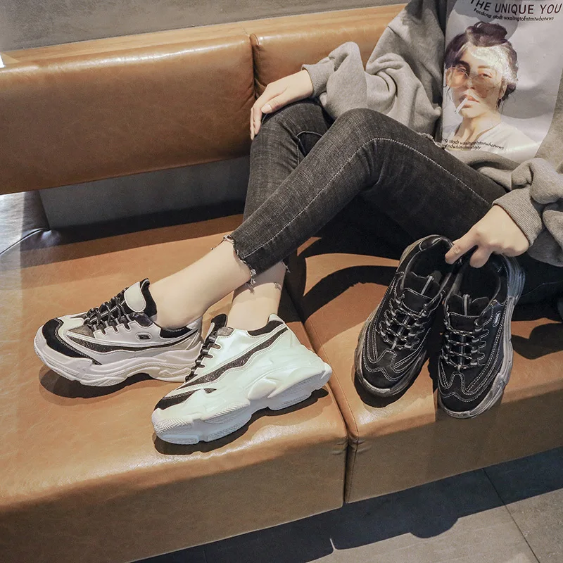 Новинка женские массивные кроссовки Вулканизированная обувь в Корейском стиле