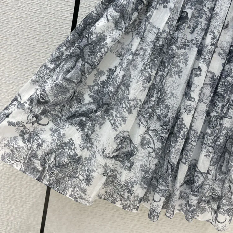 Summer Retro Pleated Skirts High-end Brand Chic Jungle Animal Print Loose Skirts 2021 New Leisure Style High Waist Cotton Skirts