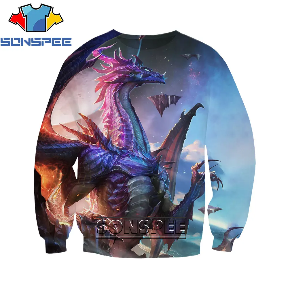 

SONSPEE 3D Western Dragon Round Neck Printed Sweater Spring And Autumn Men's Casual Jacket Fashion Jacket Unisex Loose Sweater