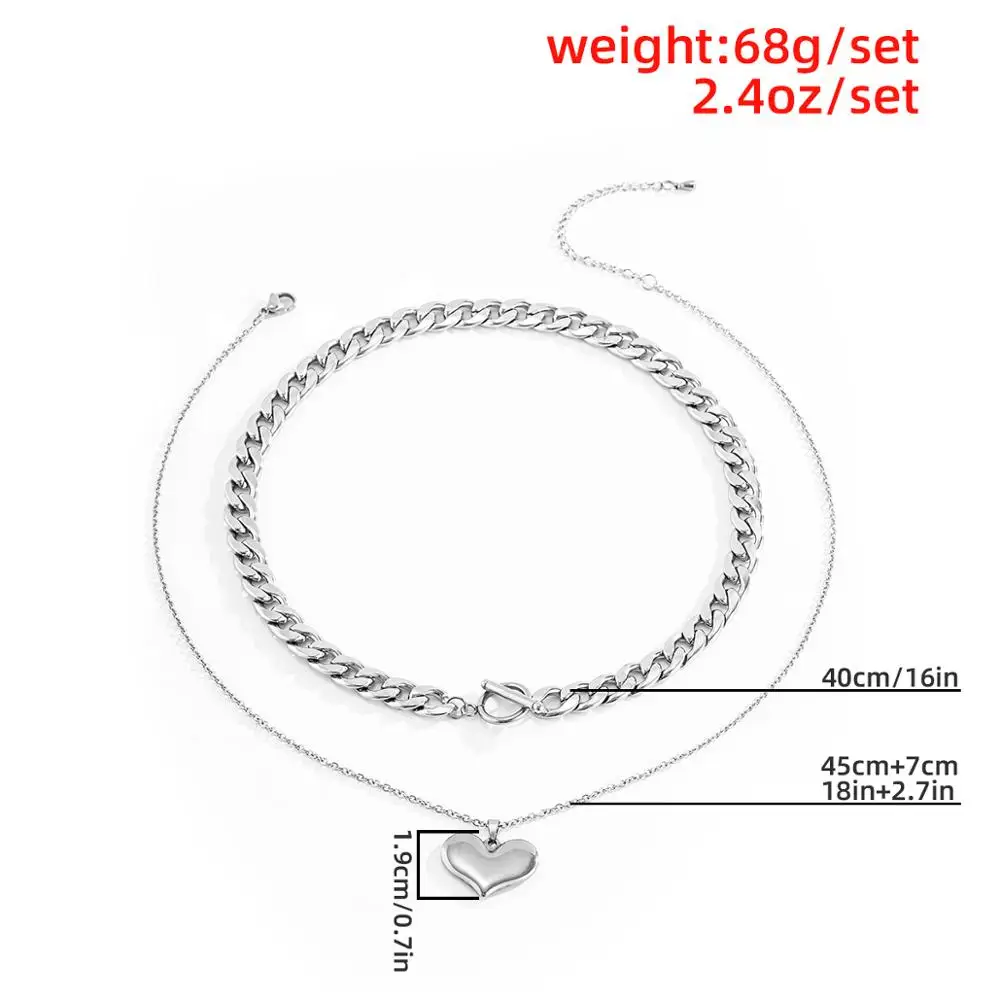 

Salircon Goth Stainless Steel Heart Pendant Necklace for Women Men kpop Simple Thin Link Chain Necklace Aesthetic Jewelry Gift