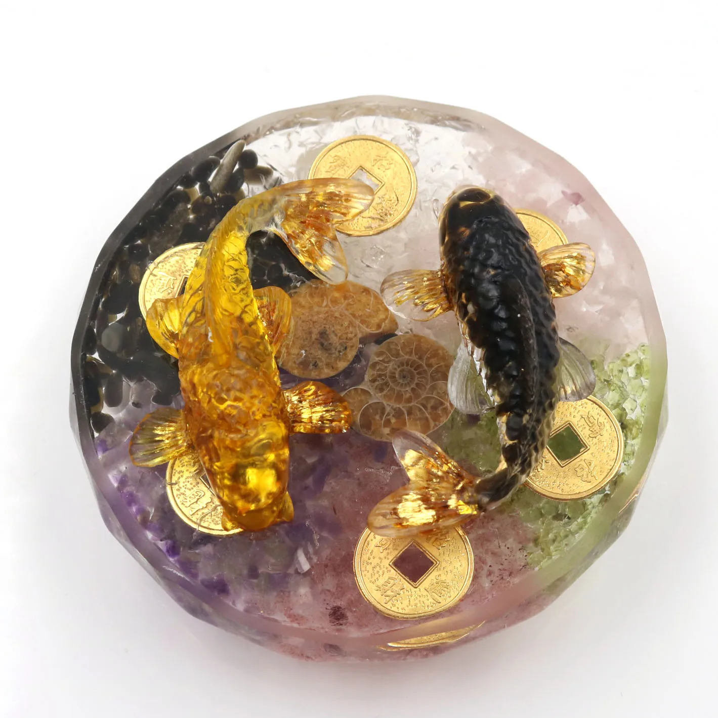 

New Orgonite Symbol Copper Coin Six Star Tai Chi Yin yang Fish Aura Energy Chakra Healing and Meditation Yoga Balancing