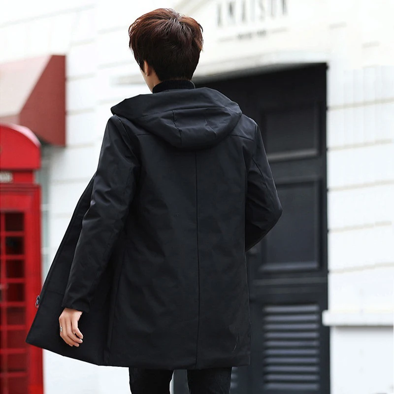Мужской повседневный Тренч с капюшоном теплая длинная утолщенная ветровка