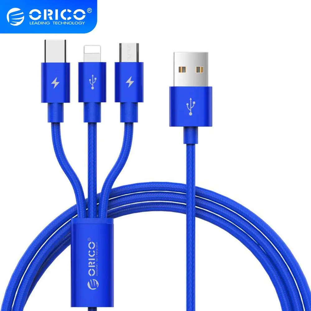 

ORICO H3S 3 в 1 USB кабель USB A к Micro B/Type C кабель для зарядки iPhone XS XR 7 Huawei P20 Xiaomi 8