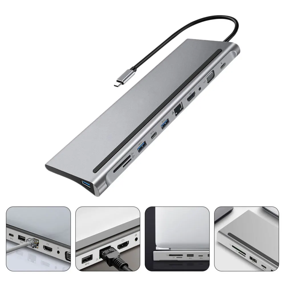 

1pc USB Hub 11-in-1 Adapter Dongle with Type-C 87W PD Charging USB3.0