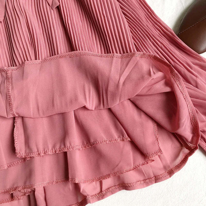 Женская шифоновая рубашка элегантная плиссированная с V-образным вырезом и