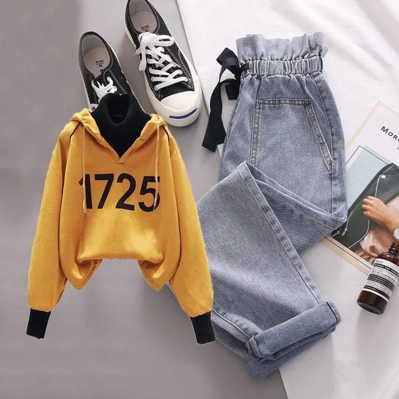 Женский осенний костюм из двух предметов бархатный свитер с длинным рукавом и