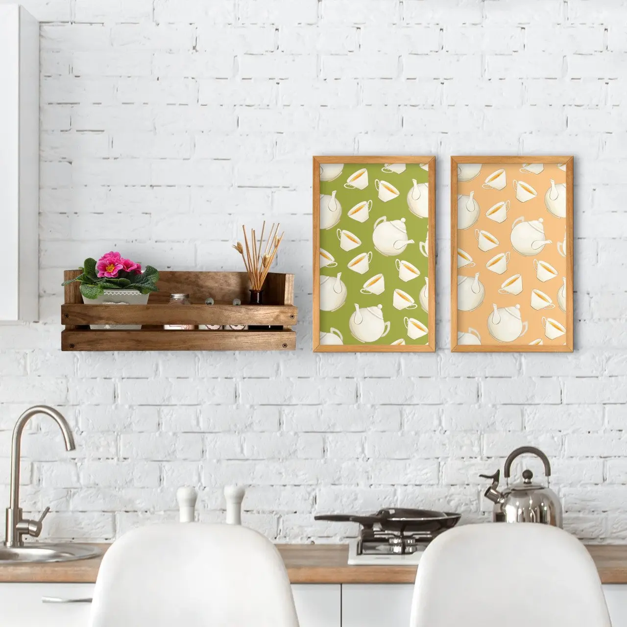 

BK Home Decorative Natural Wood Rack and 2gang Kitchen Konseptli Wood Tablo-3