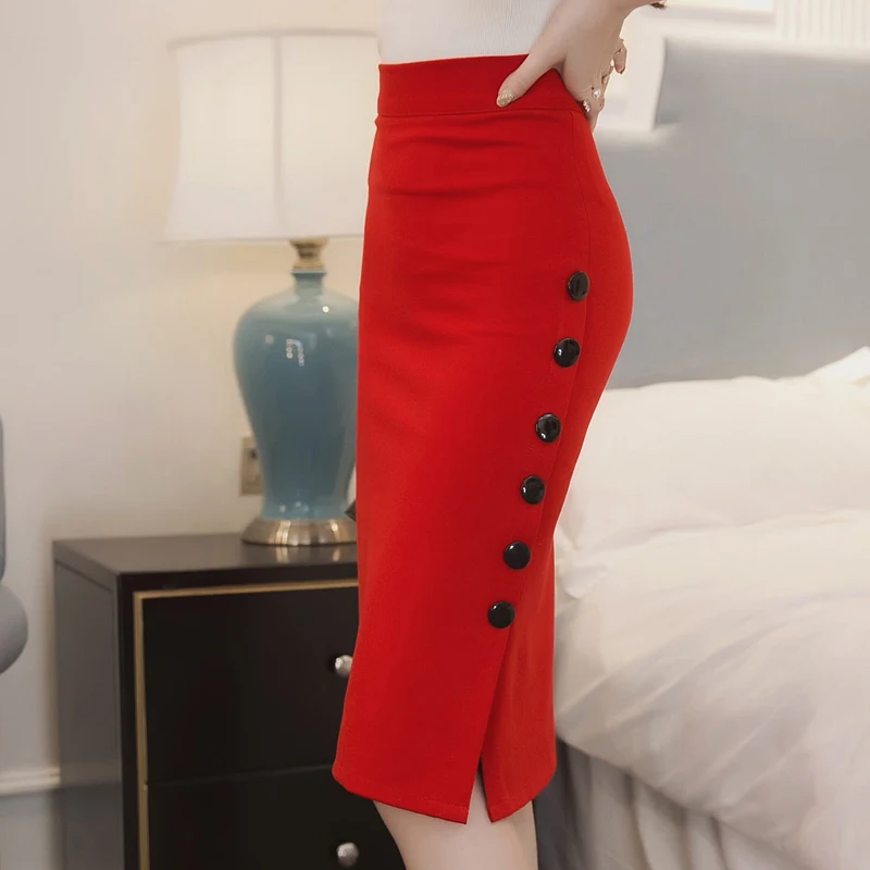 

Women Skirt Women Summer Sexy Casual Pencil Skirt Ladies High Waisted Button Office Skirt Multiple Size NEW 2020 dropship