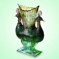 Unique Creative Crystal Peacock Flower Vase Delicate Beauty Artwork Luxury Home Table Decorate Colored Glaze Craft Collection