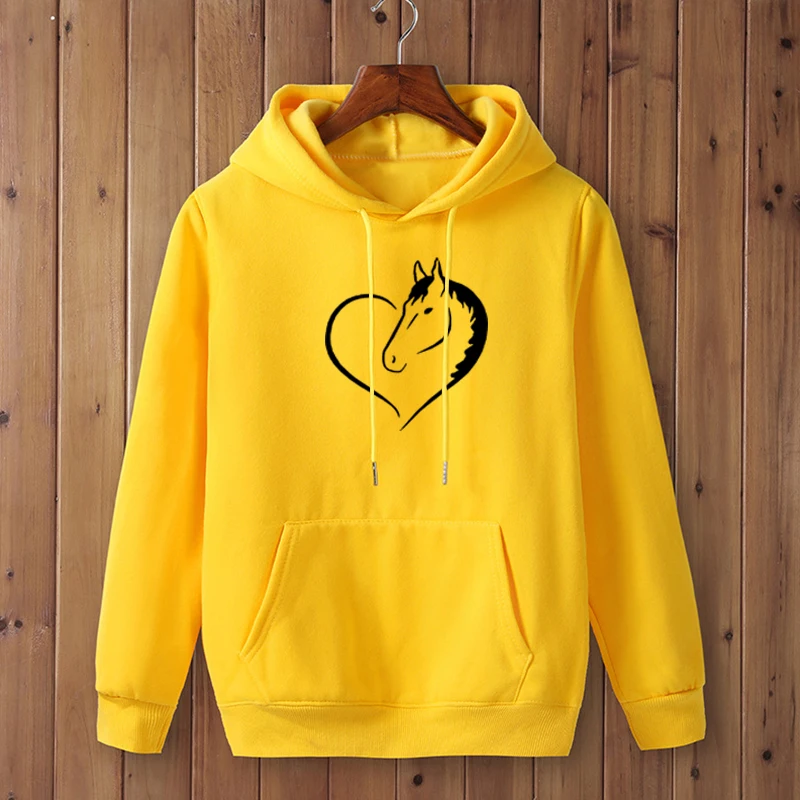 Толстовка Kawaii с принтом сердца лошади Мужская модная уличная одежда короткими