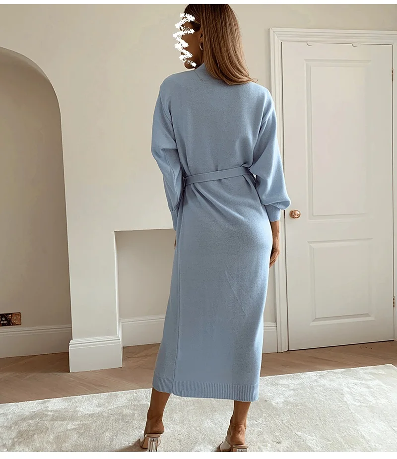 Длинное женское вязаное платье с запахом Элегантное повседневное оверсайз