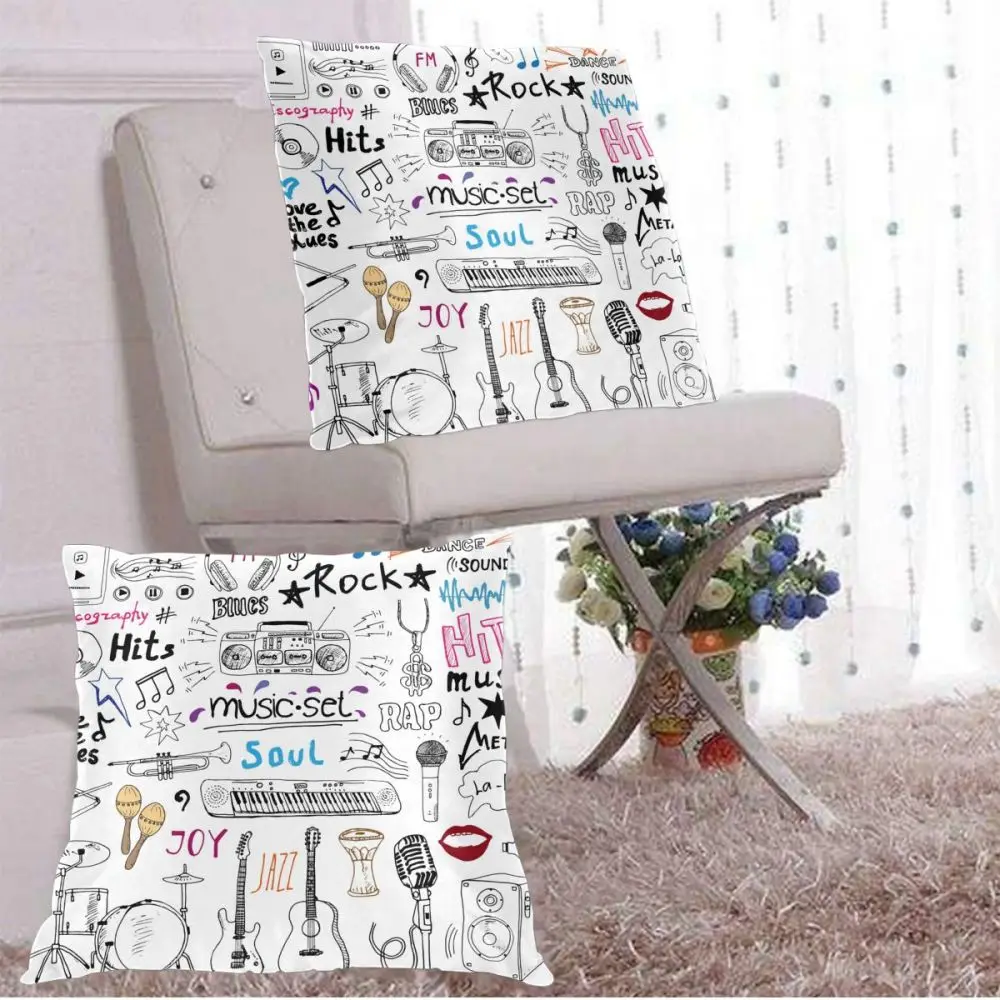 

Hand Drawn Sketch With Notes Instruments Sign Pillowcase Comfortable Pillow Cover Pillowcase For Bed Throw Pillow Covers
