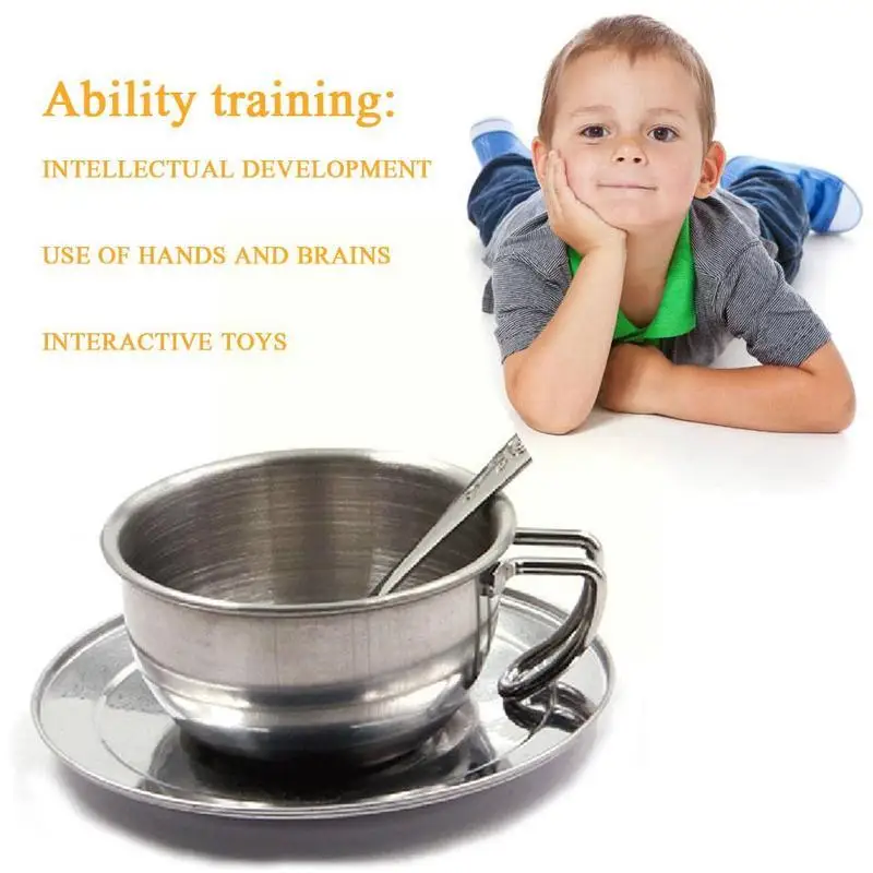 

Creative Steel Mini Coffee Cup Coaster Spoon Children to Kitchen Food with Toys For Kids Interactive Play P9D9