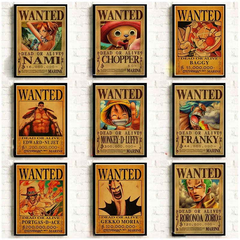 Классического японского аниме Одна деталь хотели с персонажами Монки Д Luffy Wanted