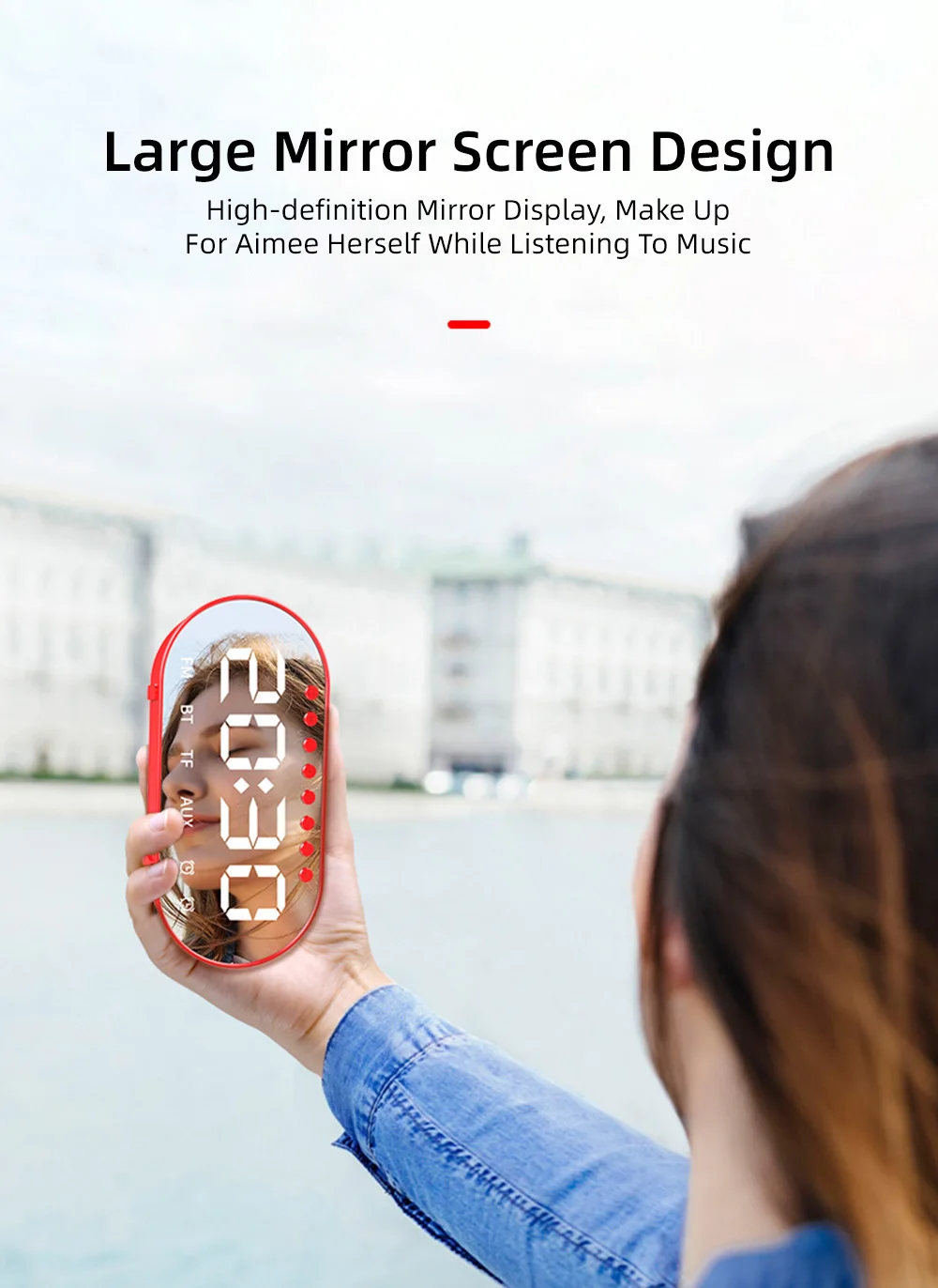 

Wireless Bluetooth Speaker Heavy Bass Speakers Music Player support LED Time Display Mirror Clock Alarm TF FM Radio Temperature
