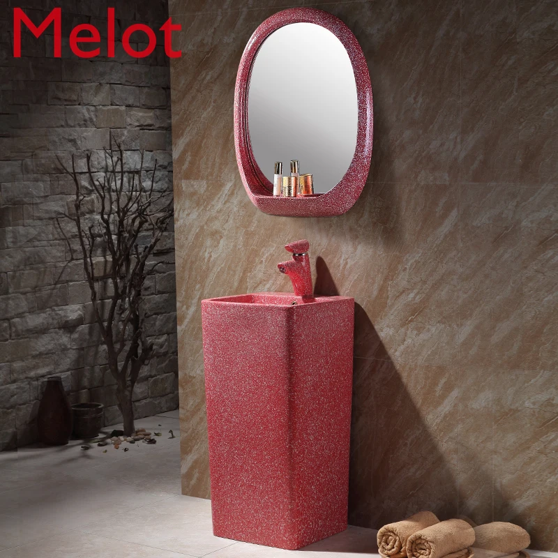 

Black Retro Ceramics Integrated Column basin Outdoor Chinese Red Vertical Column basin