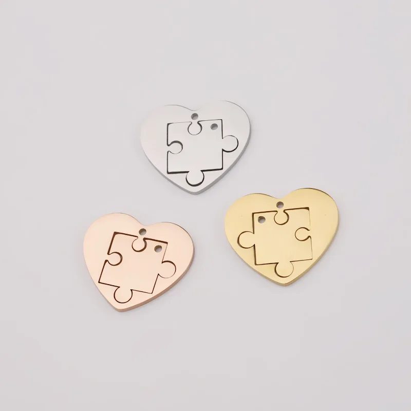 

10Pairs/Lot Heart Puzzle Charms Mirror Polish Stainless Steel Charms For DIY Making Necklace Bracelets Lovers Family Member Gift