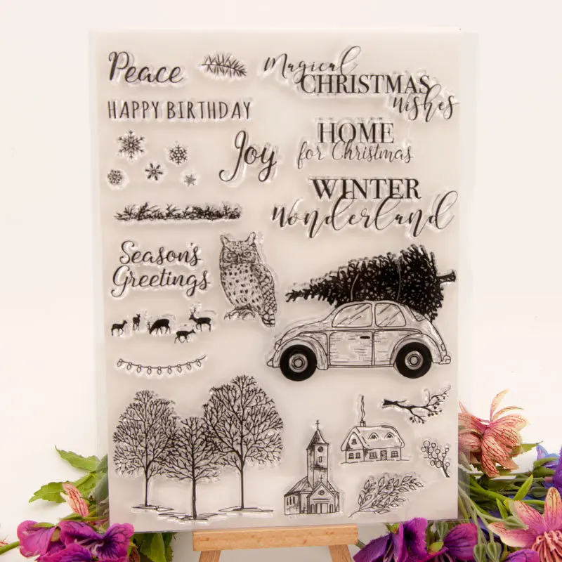 

Owl Tree Car Stamps Clear Silicone Rubber Stamps Scrapbooking Embossing DIY Handcrafts Decoration Stamps