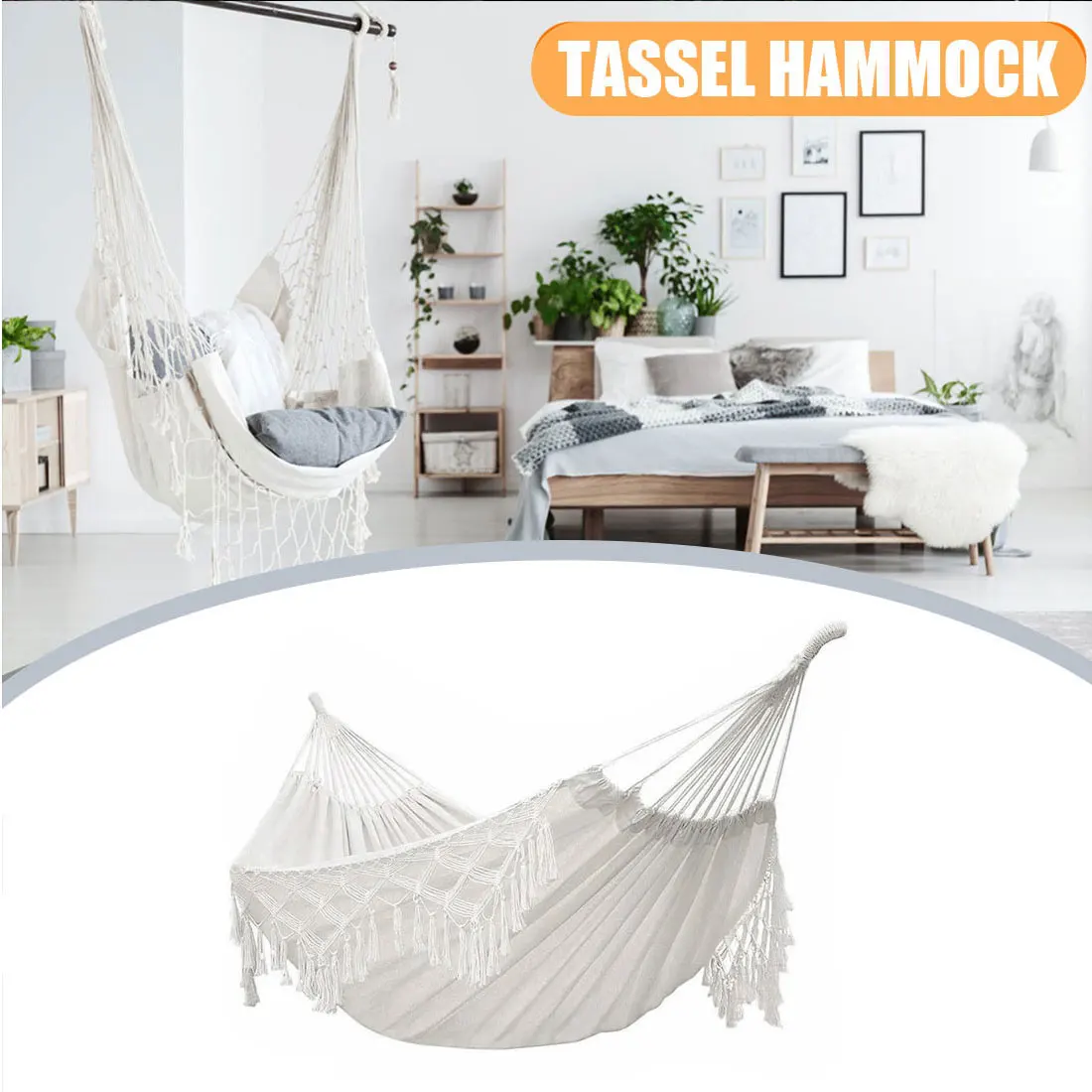 

2 Person Hammock Large Brazilian Macrame Fringe Double Hammock Swing Net Chair Out/Indoor Hanging Hammock Swings