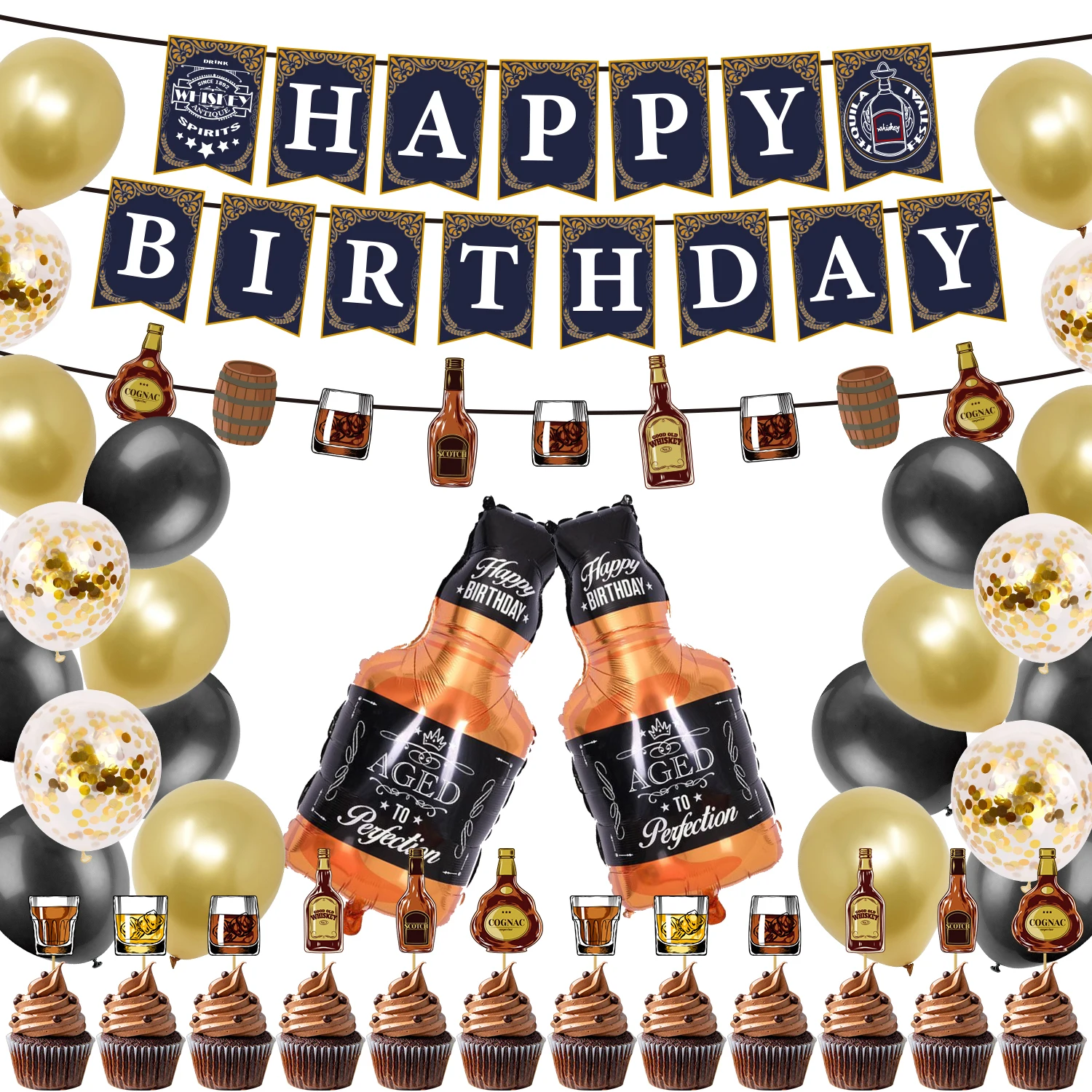 

Набор украшений для вечевечерние на тему вина, принадлежности для вечеринки на день рождения, алюминиевая пленка для виски, воздушные шары ...