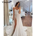 Thinyfull блестящие Длинные свадебные платья в стиле бохо без рукавов трапециевидного силуэта с Боковым Разрезом вечерние свадебные платья 2022
