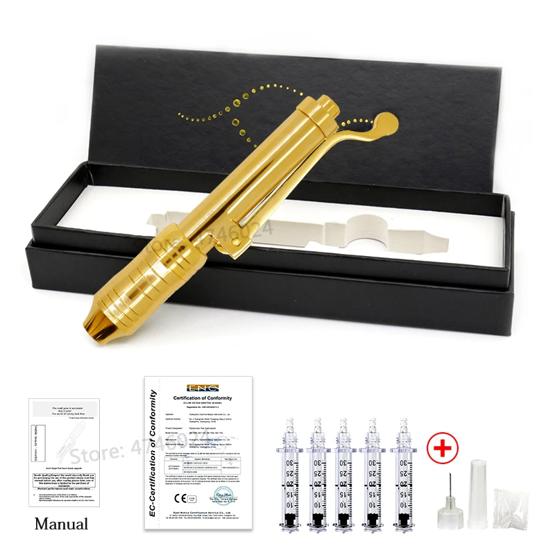 0.3ml Golden Painless Hyaluronic Pen Hyaluron Acid Injection Stainless High Pressure Atomizer for Lip Filling and Facial Lifting