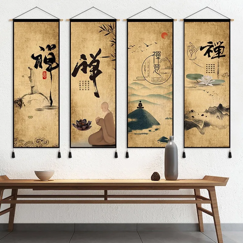 

Настенный постер в китайском стиле Дзен, настенный художественный декор для гостиной, дома и офиса, винтажный комнатный декор, гобелен
