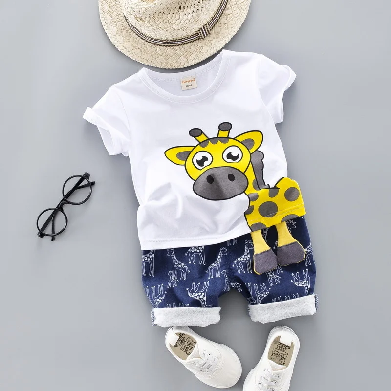 

Summer Cute Children Toddler Kid Baby Girl Clothes Cartoon O-neck Giraffe Print t Shirt Tops Shorts Outfits Set