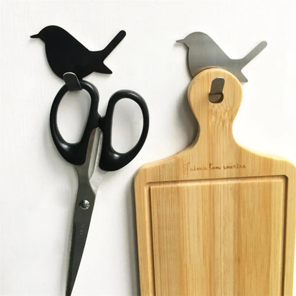 2Pcs Cute Bird Shaped Self Adhesive Wall Door Hook Stainless Steel Coat Hat Hanger Bag Keys Sticky Storage Holder | Дом и сад