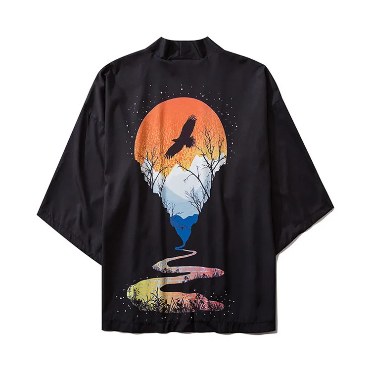 

Japanese Style Eagle Dusk Kimono Tokyo Streetwear Harajuku Haori Men Women Cardigan Japan Girl Robe Chinese Clothes