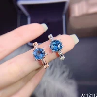 fine jewelry 925 sterling silver inlaid with natural gemstone luxury exquisite round blue topaz womens ol style ring support de