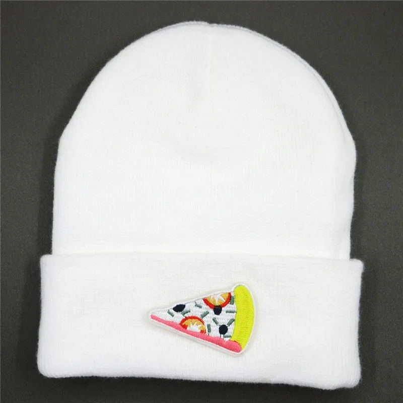 

2019 Pizza Embroidery Cotton Thicken Knitted Hat Winter Warm Hat Skullies Cap Beanie Hat for Men and Women 115