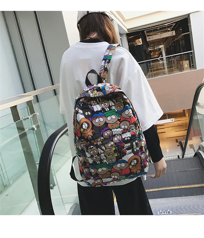 New backpack female cartoon alphabet doodle personality wild backpack men and women shoulder bag mochila