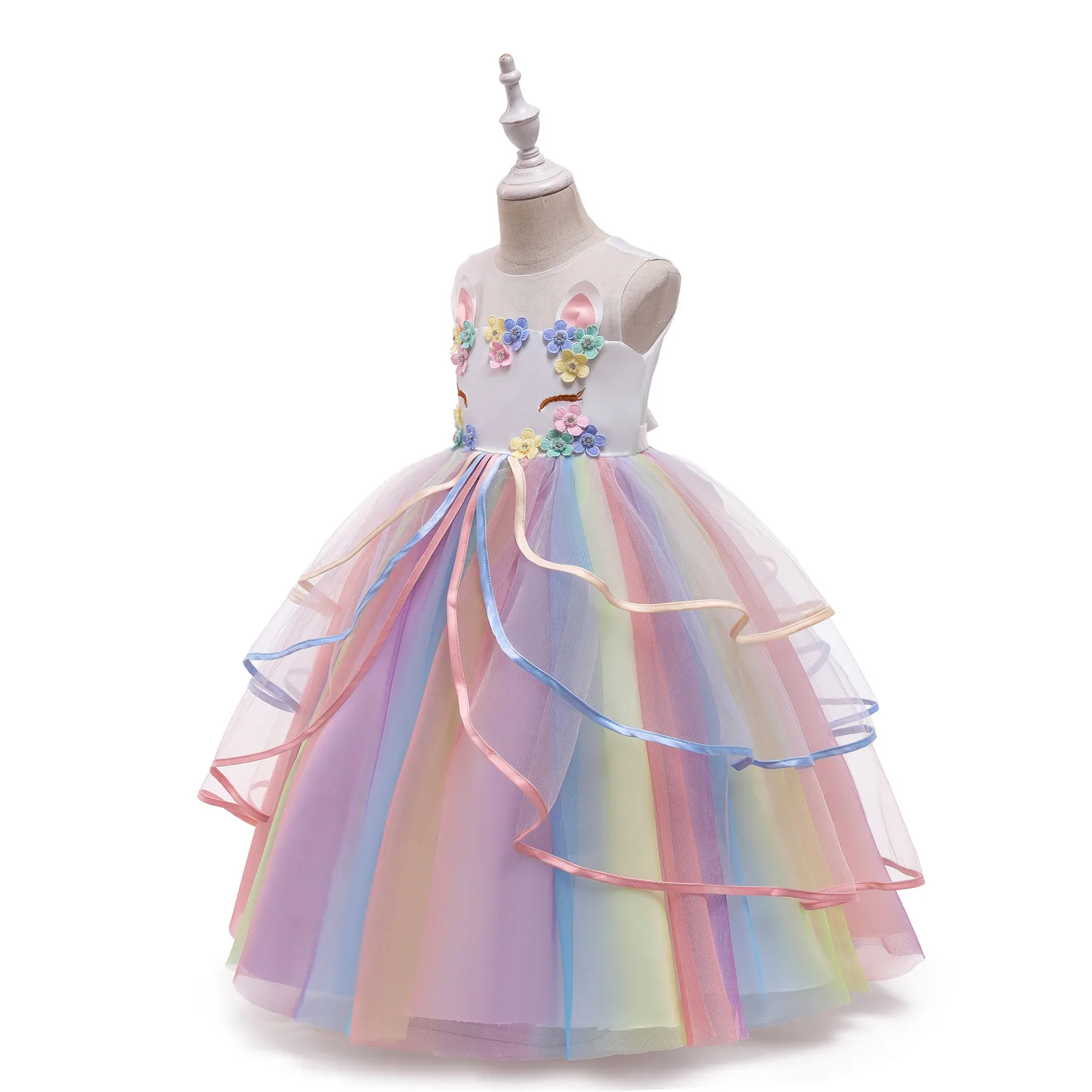 

Colour Matching Ball Gowns for Girls 3-12 Years Sleeveless Tulle Flower Girl Robe Appliques Evening Dresses Ankle-Length X9357