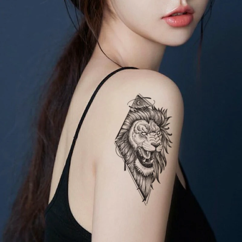 

Geometric Line Moon Temporary Tattoos Sticker Black Lion King Small Size Tattoo Body Art Arm Chest Leg Fake Tatoos Women Men