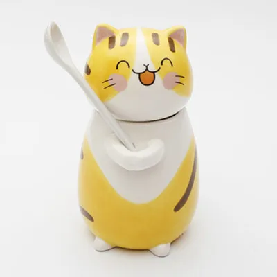 6 Творческий Кот из мультфильма Kawaii разрисованная вручную керамика кружки 3D чашка для кофе с молоком забавные кружки с крышкой Ложка Рождественский подарок украшение стола - Цвет: 6