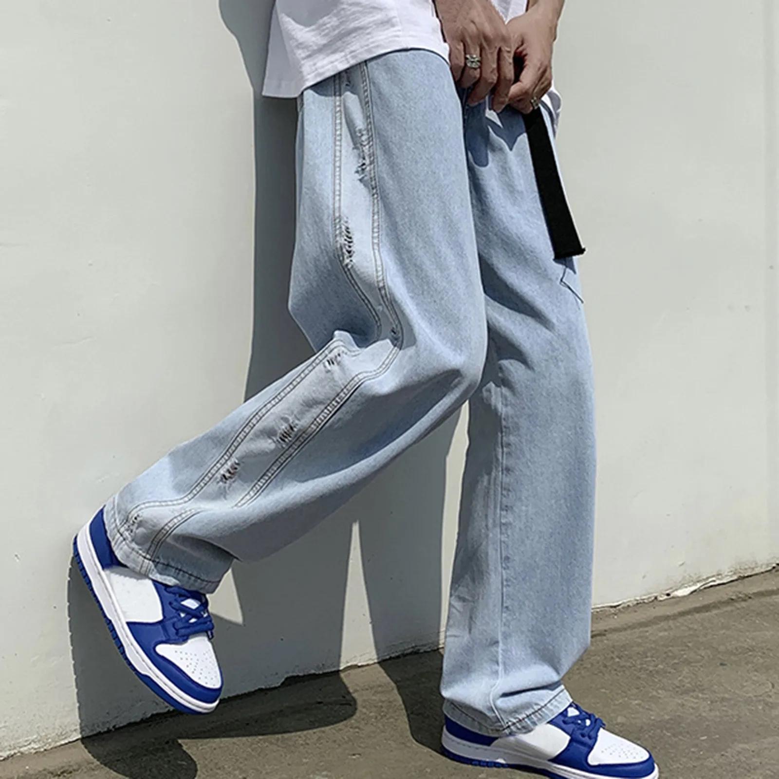 

Men's Denim Pants Fashion Loose Wide Leg Jeans Casual Streetwear Solid Color Trousers Oversize Pants Baggy Jeans Plus Size