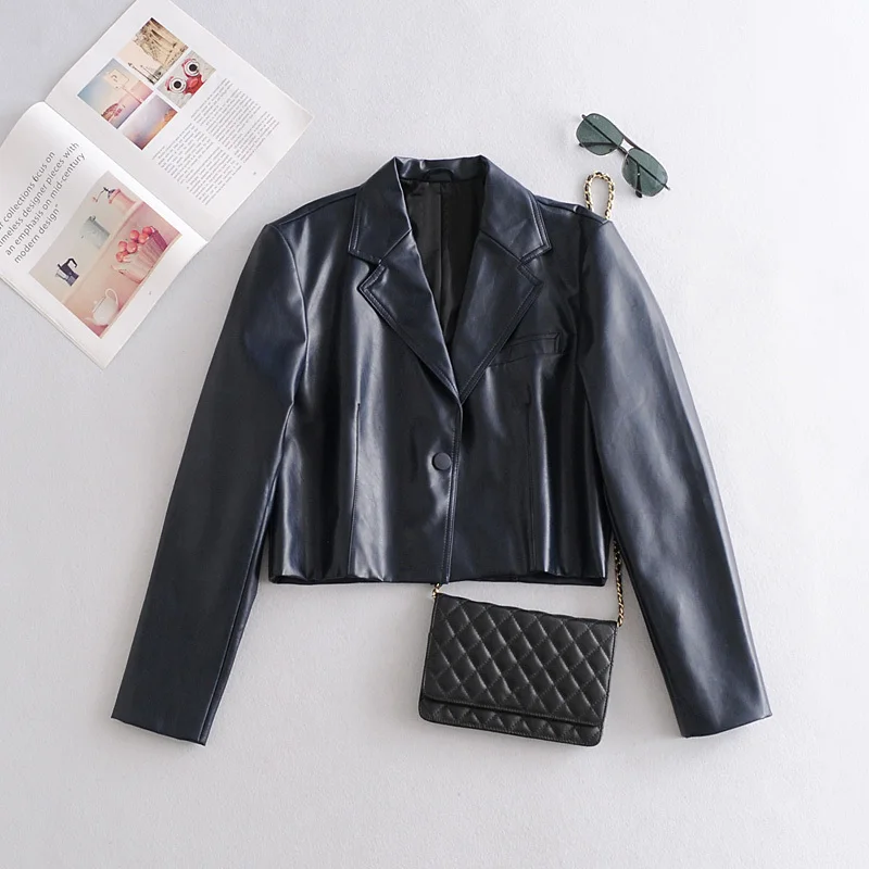 

Short PU Faux Leather Blazers Women Leather Jacket Coat Brand Pop Women's Jackets Outerwear Ladies Coats Female Leather Suit