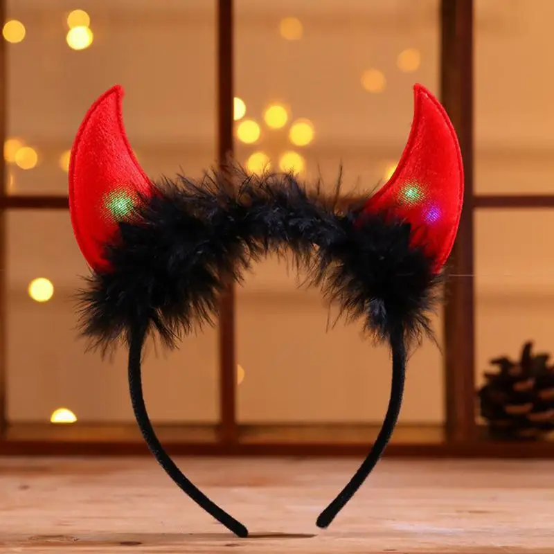 Светодиодный светильник на Хэллоуин ободок с дьявольским рогом и пушистыми