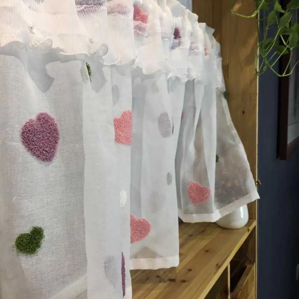 Шторы розовые с надписью Love кружевные жемчужины прозрачные шторы для маленьких