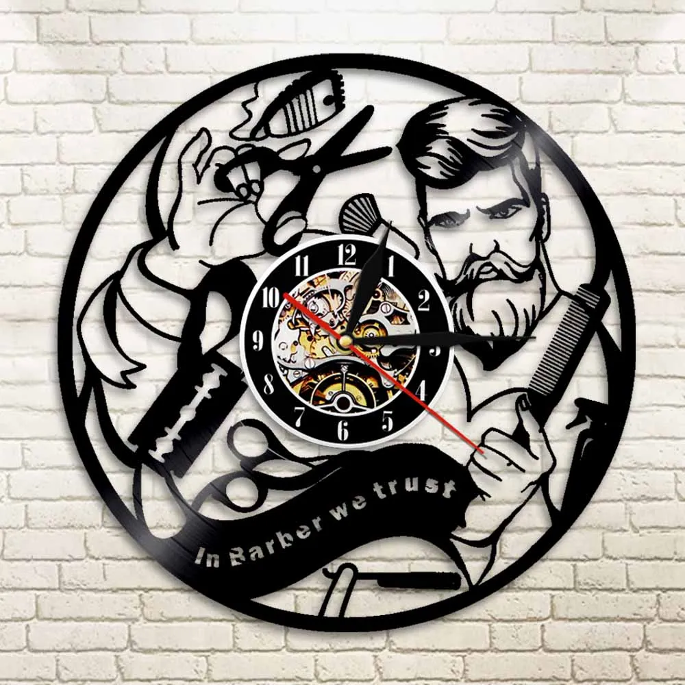 Тихие настенные часы с виниловой пластиной для парикмахерской|Настенные часы| |