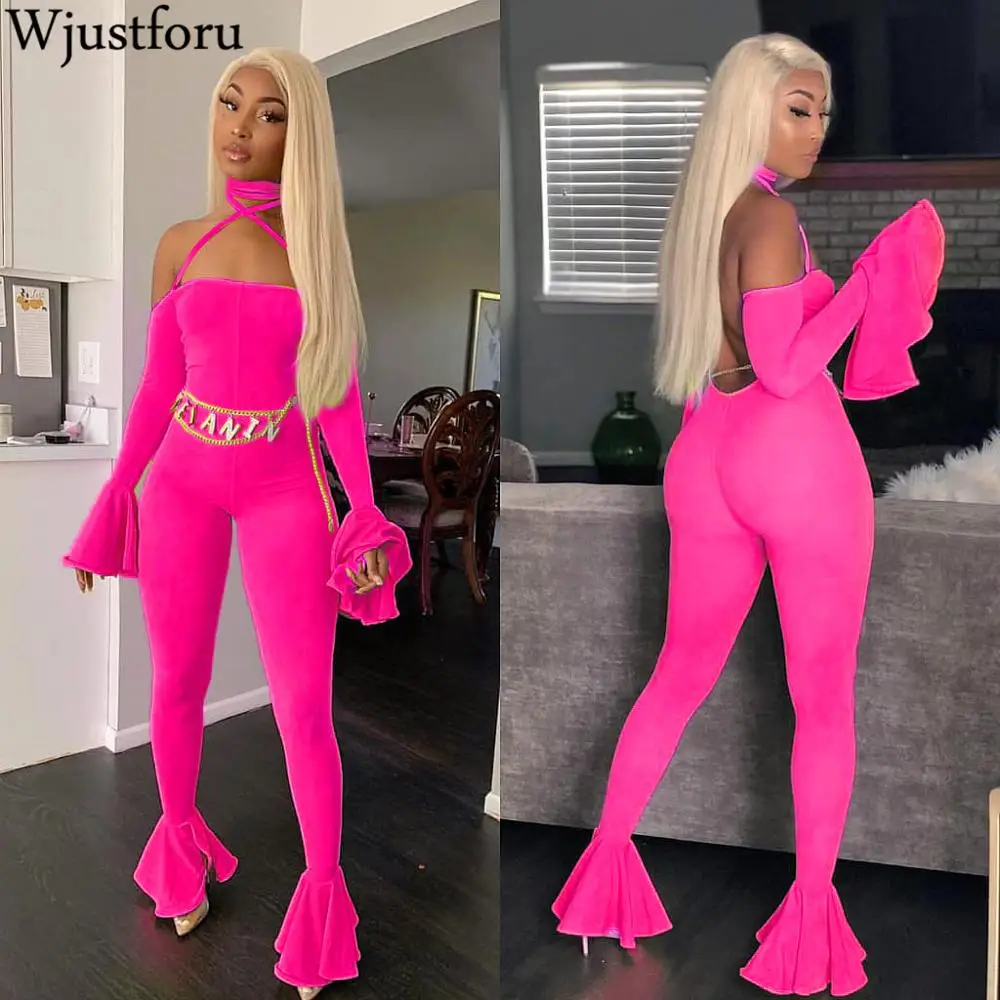 Wjustforu сексуальный клубный комбинезон с открытой спиной для женщин облегающий