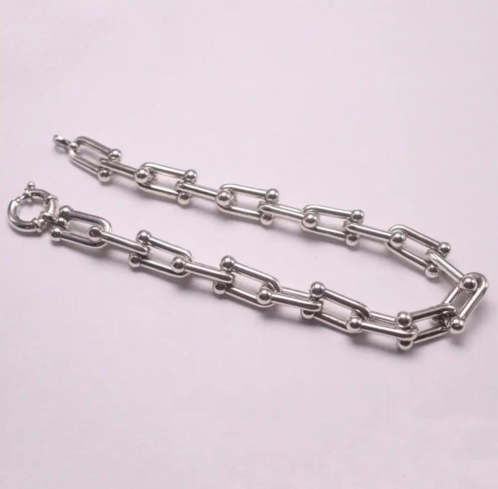 

New Pure 925 Sterling Silver Bracelet 9mm "U" Link Chain Bracelet 21.5cm