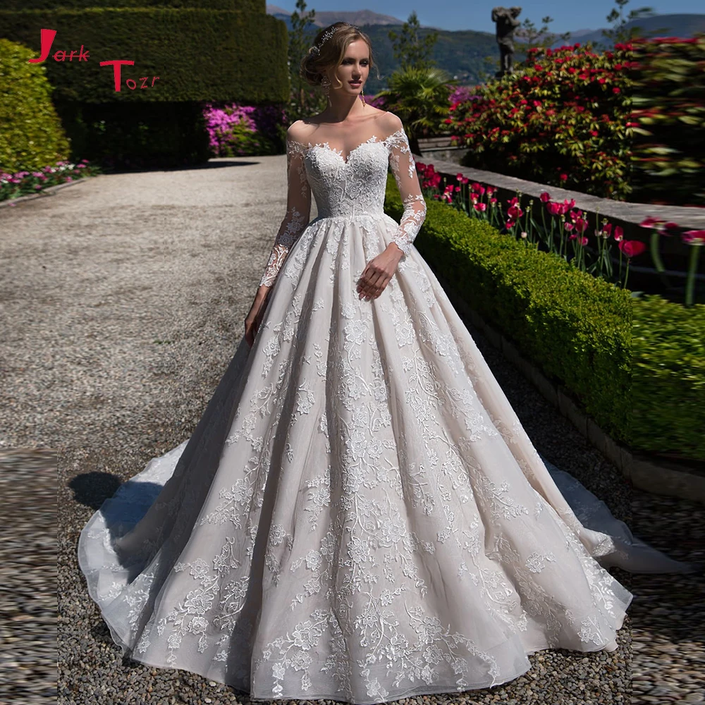 Vestido De Noiva Princesa/Свадебные платья с кружевной аппликацией и длинным рукавом